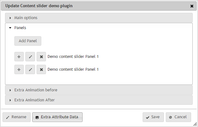 Content slider plugin update dialog panels