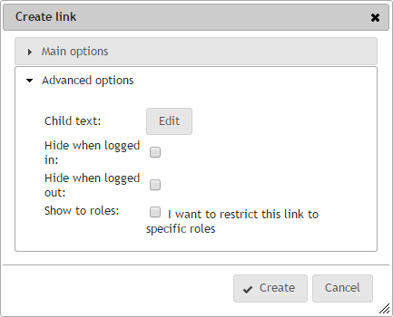Menu Plugin create link advanced options